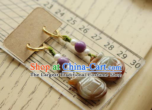 China Classical Cheongsam Ussingite Ear Jewelry Handmade National Jade Coin Earrings