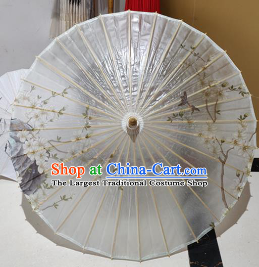 China Traditional Hanfu Umbrella Classical Mangnolia Painting Umbrellas Handmade White Oil Paper Umbrella