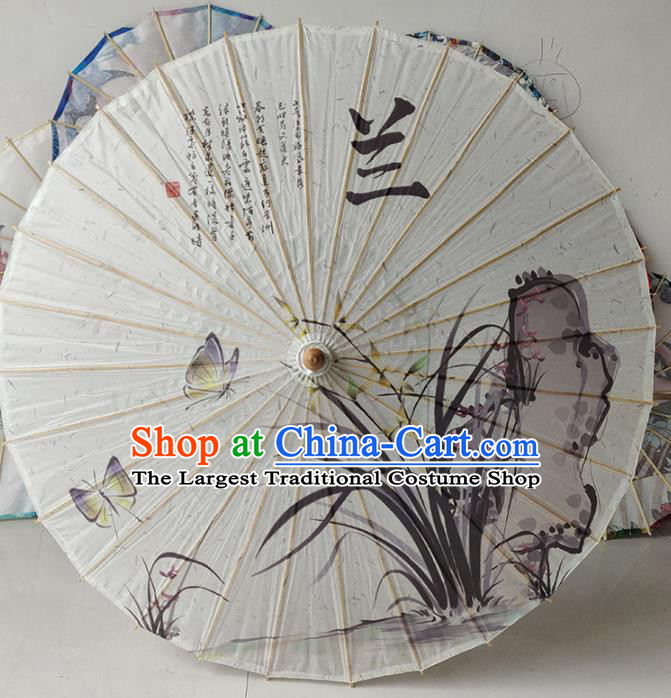 China Classical Dance Umbrellas Handmade Ink Painting Orchids Oil Paper Umbrella Traditional Hanfu Umbrella