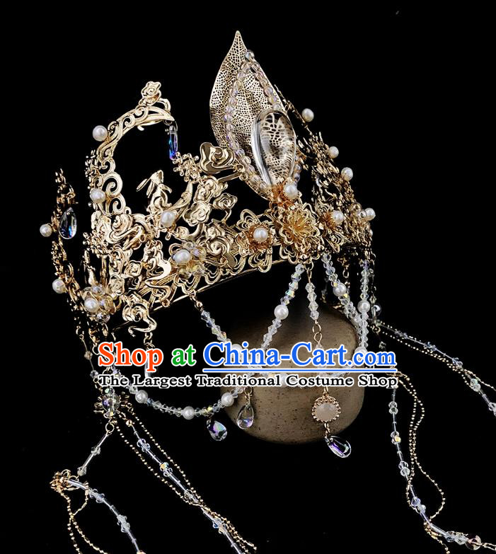 China Handmade Hair Accessories Ancient Queen Golden Tassel Hair Crown