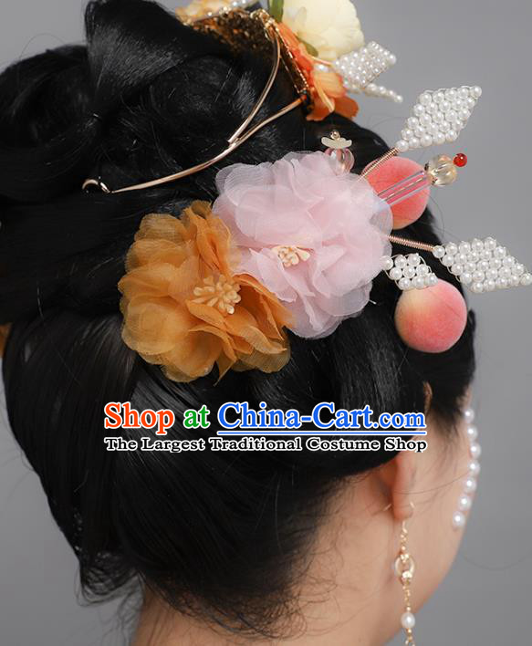 China Ancient Court Woman Hairpin Traditional Song Dynasty Imperial Concubine Silk Flowers Hair Stick