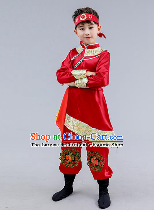 Chinese Traditional Mongol Nationality Boys Shirt Pants Outfits Mongolian Ethnic Folk Dance Costume
