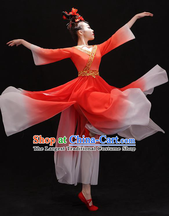 Chinese Woman Solo Dance Red Outfits Traditional Umbrella Dance Dress Classical Ballet Dance Clothing