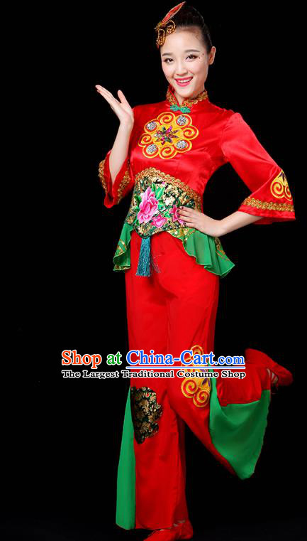 China Folk Dance Group Dance Clothing Drum Dance Costume Jiaozhou Yangko Dance Red Uniforms
