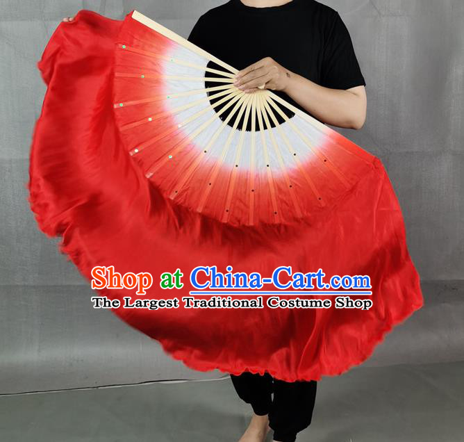 China Classical Dance Red Silk Fan New Year Yangko Dance Performance Folding Fan Long Ribbon Fan