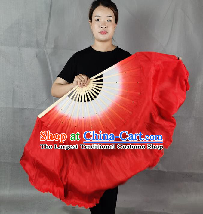 China Classical Dance Red Silk Fan New Year Yangko Dance Performance Folding Fan Long Ribbon Fan