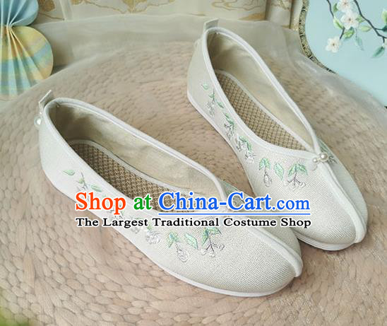 China Song Dynasty Embroidered Shoes Ancient Princess Beige Cloth Shoes Traditional Hanfu Shoes