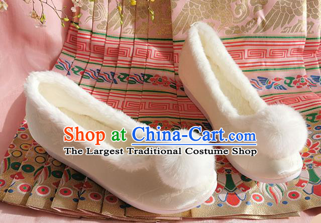 China Ancient Fairy Shoes Traditional Hanfu Beige Satin Shoes Ming Dynasty Princess Shoes