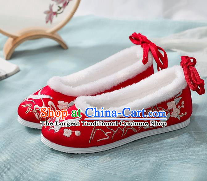 Chinese Wedding Xiuhe Suit Red Shoes Embroidered Shoes National Woman Winter Shoes Traditional Hanfu Shoes