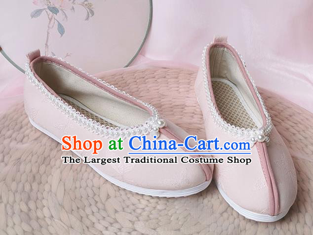 China Classical Pink Cloth Shoes Traditional Song Dynasty Hanfu Shoes Ancient Palace Lady Shoes