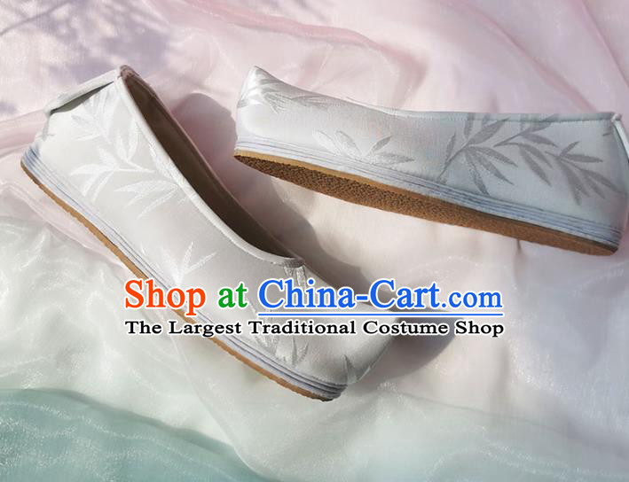 Chinese Ancient Swordsman Shoes Traditional Ming Dynasty Scholar Shoes White Cloth Bow Shoes