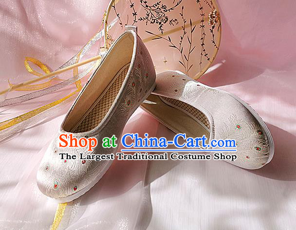 China Ancient Female Student Shoes Classical Pink Brocade Shoes Traditional Hanfu Embroidered Shoes
