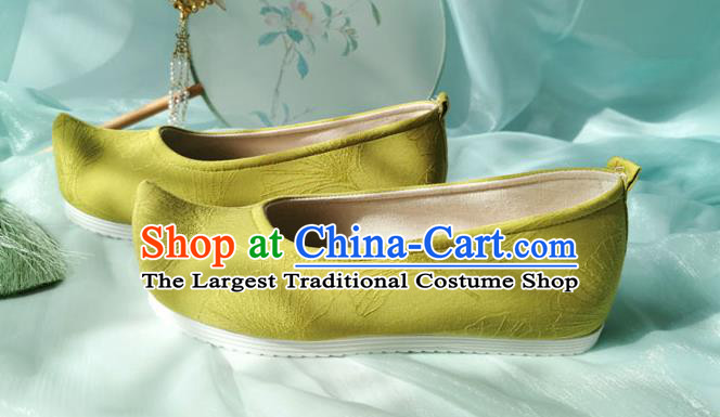 China Traditional Ming Dynasty Hanfu Shoes Ancient Taoist Nun Shoes Classical Light Green Cloth Shoes