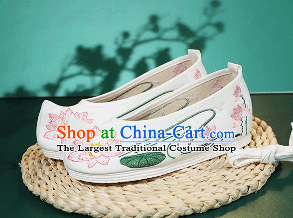 China Traditional Hanfu Cloth Shoes Embroidery Lotus Shoes Classical Dance Shoes
