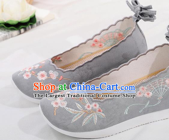 China Embroidered Plum Fan Grey Cloth Shoes Traditional Shoes Folk Dance Platform Shoes