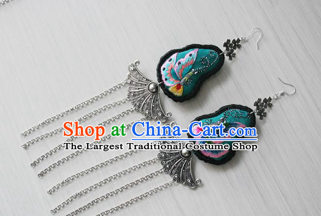 China National Guizhou Ethnic Silver Tassel Earrings Traditional Cheongsam Embroidered Butterfly Ear Accessories