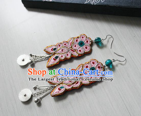 China Ethnic Woman Silver Earrings Traditional Cheongsam Embroidered Butterfly Flower Ear Accessories