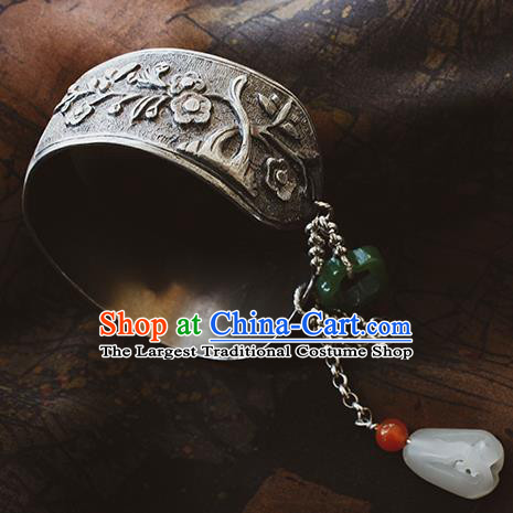 Handmade Chinese Silver Carving Bracelet Traditional Wristlet Accessories Classical Cheongsam Jewelry