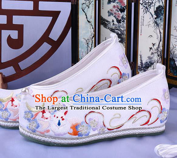 Chinese Traditional Hanfu Shoes Ming Dynasty Embroidered Bow Shoes Ancient Princess White Cloth Shoes