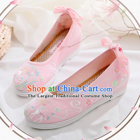 Chinese Traditional Hanfu Shoes Classical Dance Shoes National Embroidered Pink Cloth Shoes