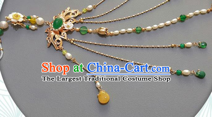 China Traditional Hanfu Accessories Ancient Qing Dynasty Imperial Concubine Pearls Tassel Brooch Pendant