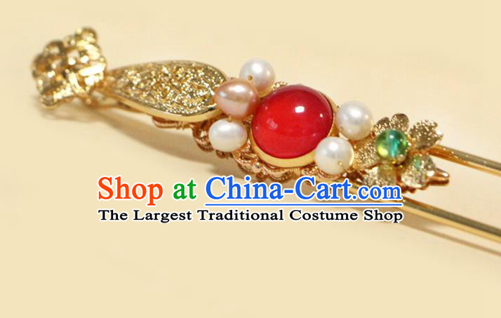 China Ancient Queen Hairpin Traditional Hanfu Hair Accessories Tang Dynasty Empress Agate Hair Stick
