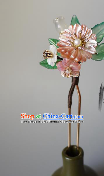 Chinese Ancient Royal Princess Hairpin Traditional Song Dynasty Court Lady Shell Flowers Hair Stick Headpiece