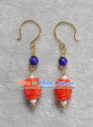 Chinese Ancient Qing Dynasty Imperial Consort Ear Accessories Traditional Cheongsam Lapis Earrings
