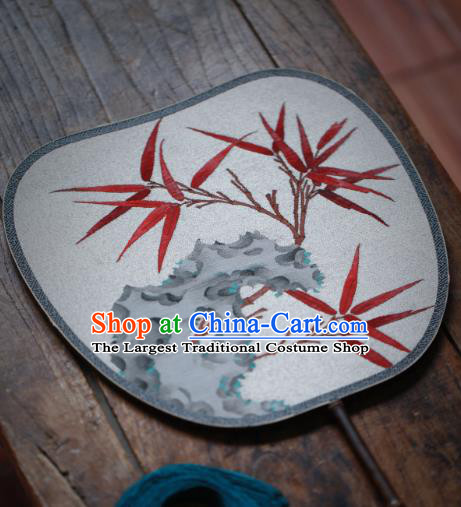 Chinese Handmade Kesi Bamboo Leaf Pattern Silk Fan Traditional Palace Fan Ancient Princess Hanfu Fans