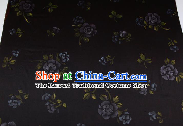 China Traditional Fabric Classical Flowers Pattern Black Silk Gambiered Guangdong Gauze