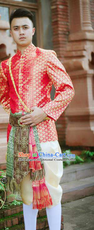 Thailand Traditional Wedding Bridegroom Costumes Asian Thai Prince Stage Performance Clothing