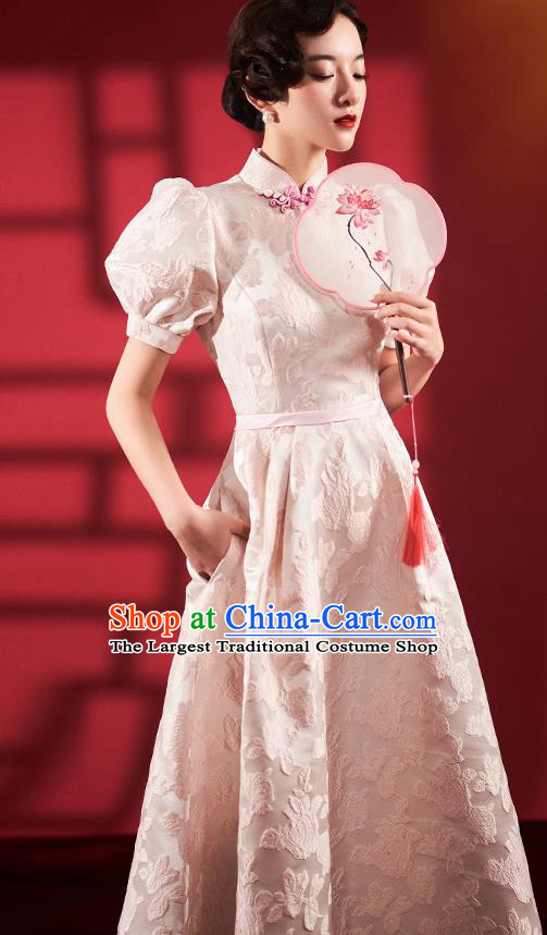 Chinese Bridesmaid Pink Qipao Dress Clothing Traditional Stage Performance Cheongsam