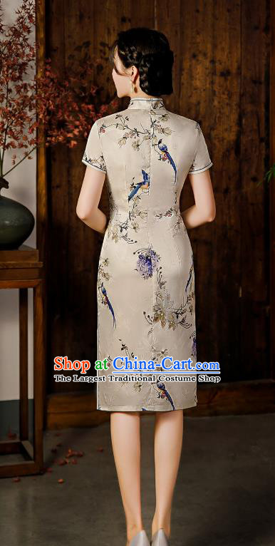 Republic of China National Elderly Woman Cheongsam Traditional Printing Mother Short Qipao Dress