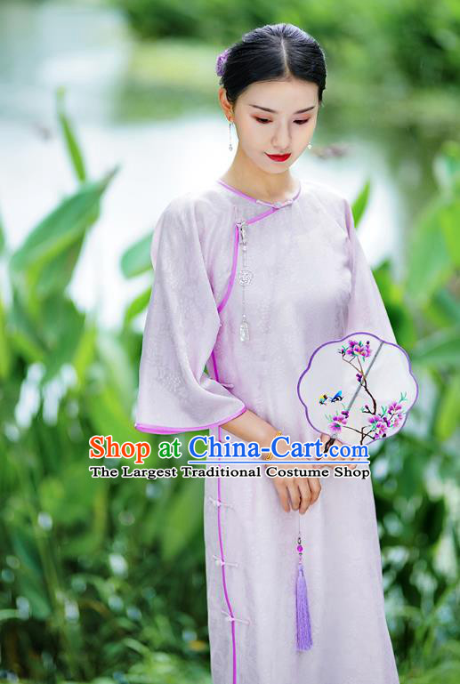 Republic of China Classical Slant Opening Qipao Dress Traditional Minguo Shanghai Young Lady Lilac Cheongsam