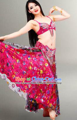 Asian Oriental Dance Rosy Bra and Skirt Stage Performance Uniforms Indian Belly Dance Costumes