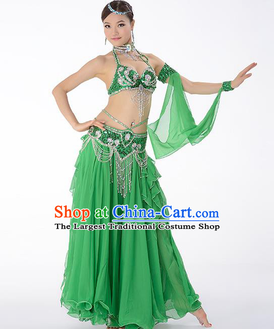Asian Oriental Dance Dress Costume Traditional Indian Belly Dance Performance Green Bra and Skirt Uniforms