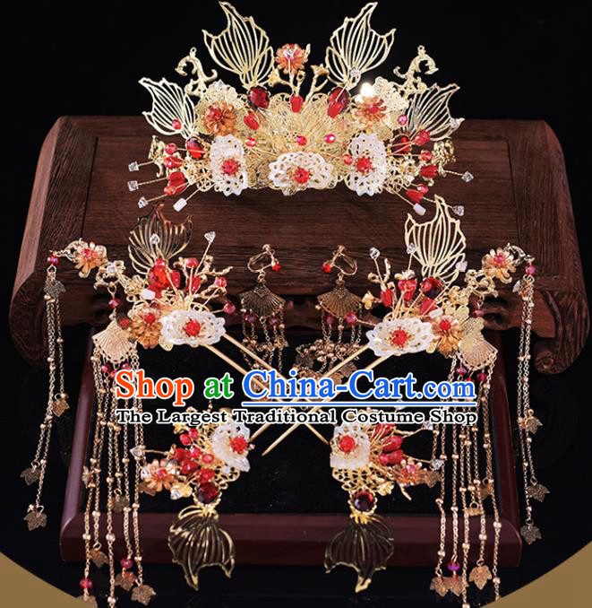 Chinese Classical Xiuhe Suit Shell Hair Crown and Hairpins Traditional Wedding Hair Accessories