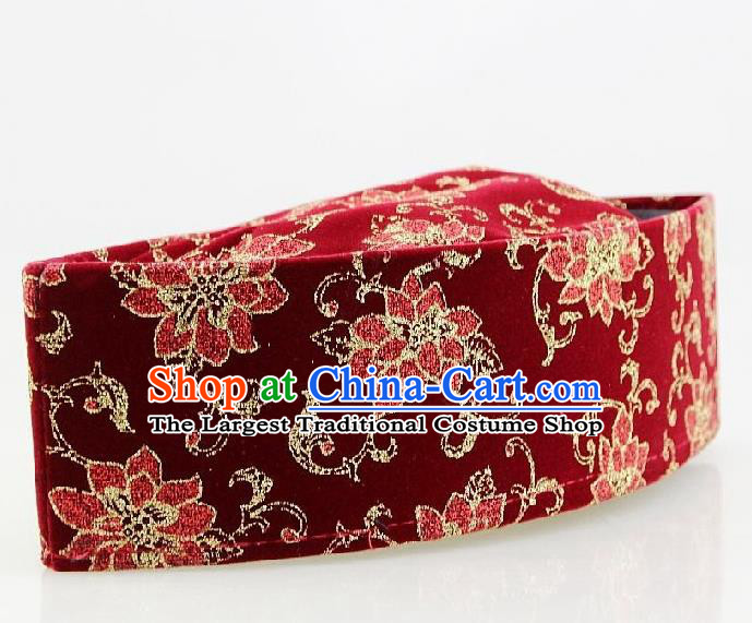 Chinese Traditional Hui Nationality Dance Headdress Ethnic Wedding Bridegroom Red Boat Hat