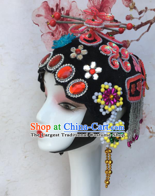 Chinese Classical Dance Wigs Sheath Traditional Peking Opera Diva Red Butterfly Hair Accessories Stage Performance Headdress