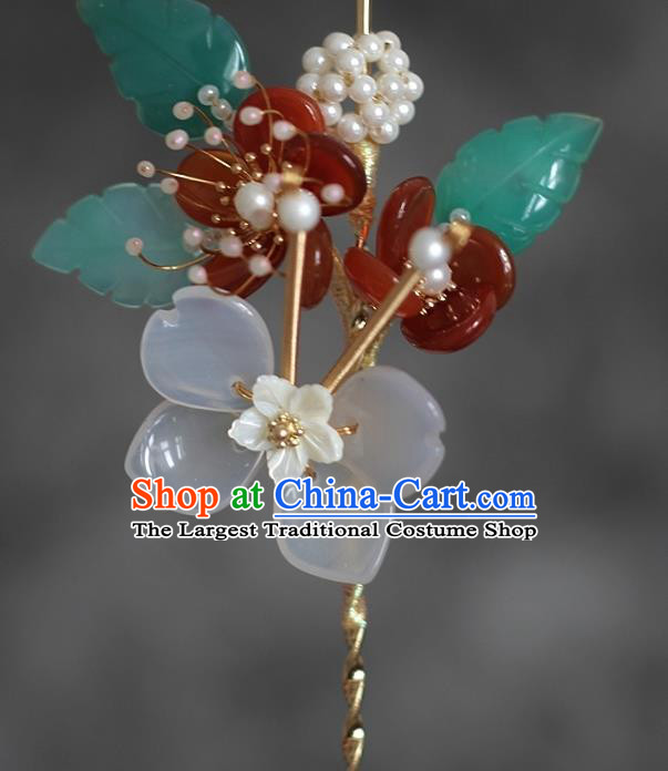 China Traditional Hanfu Hair Accessories Ancient Princess Agate Plum Hairpin Ming Dynasty Palace Lady Hair Stick