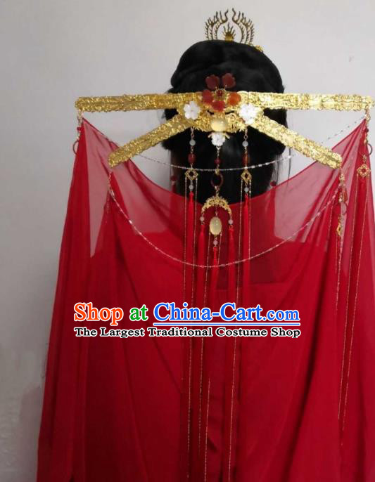 China Handmade Golden Crown Traditional Hanfu Wedding Hair Accessories Ancient Swordswoman Headdress