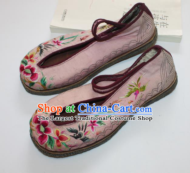 Chinese Folk Dance Pink Cloth Shoes Traditional Embroidered Shoes Handmade National Woman Shoes