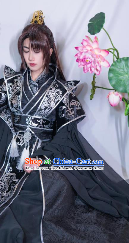 Chinese Traditional Qin Dynasty Royal Highness Apparels Ancient Swordsman King Black Garment Costumes Cosplay Monarch Chang Geng Clothing
