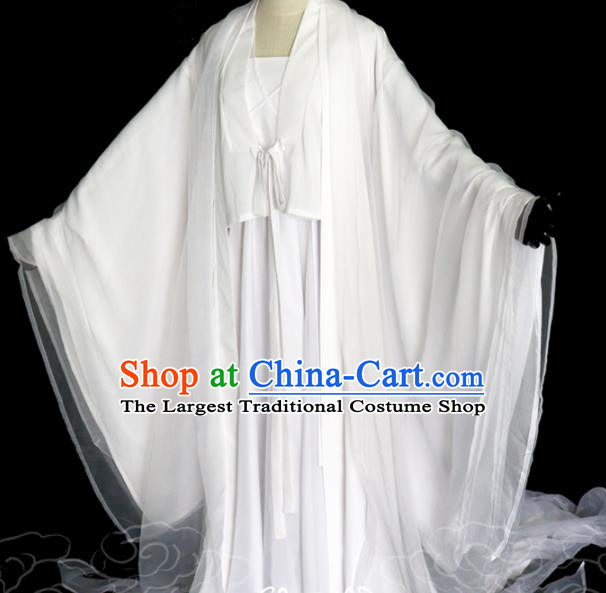 China Traditional Song Dynasty Princess White Hanfu Dress Cosplay Drama Swordswoman Wu Xingyun Clothing Ancient Goddess Garments