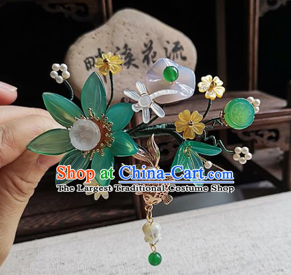 China Song Dynasty Palace Lady Hair Stick Traditional Hanfu Jade Lotus Hairpin Handmade Ancient Princess Hair Accessories