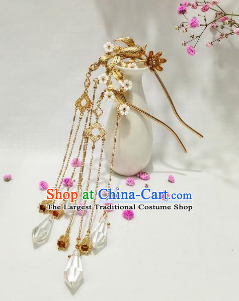 China Tang Dynasty Queen Tassel Hair Stick Traditional Hanfu Hair Accessories Handmade Ancient Empress Goldfish Lotus Hairpin