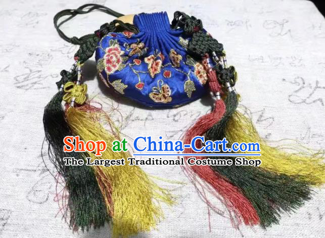 Chinese Traditional Hanfu Royalblue Silk Perfume Satchel Ming Dynasty Belt Pendant Waist Accessories Ancient Princess Suzhou Embroidered Sachet