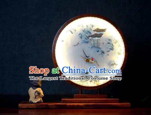 Chinese Handmade LED Lamp Suzhou Embroidered Table Screen Double Side Embroidery Craft Desk Lantern