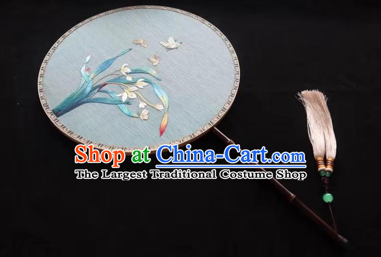 China Traditional Hanfu Silk Fan Suzhou Embroidered Orchids Palace Fan Handmade Double Side Circular Fan Classical Kesi Fans