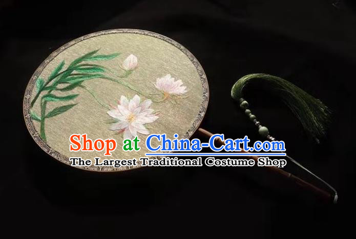 China Classical Kesi Fans Traditional Hanfu Silk Fan Suzhou Embroidered Epiphyllum Palace Fan Handmade Double Side Circular Fan